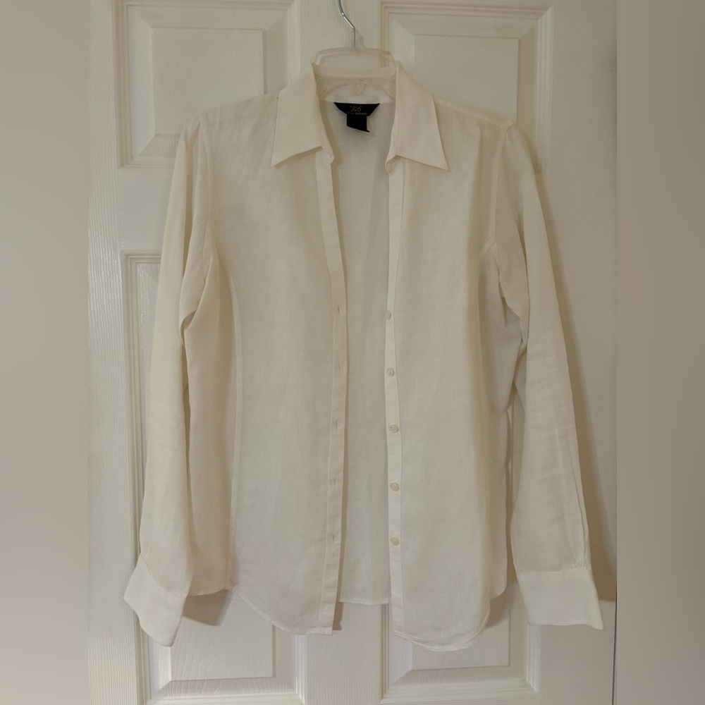 Woman’s Brooks Brothers White Linen Collared Button-Front Shirt sz. 6